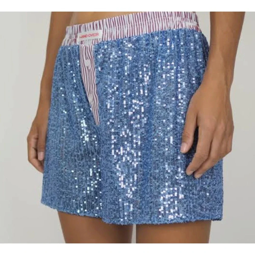 Hand Over Sequin Shorts Medium Blue Ex-Boyfriend Boxer Party